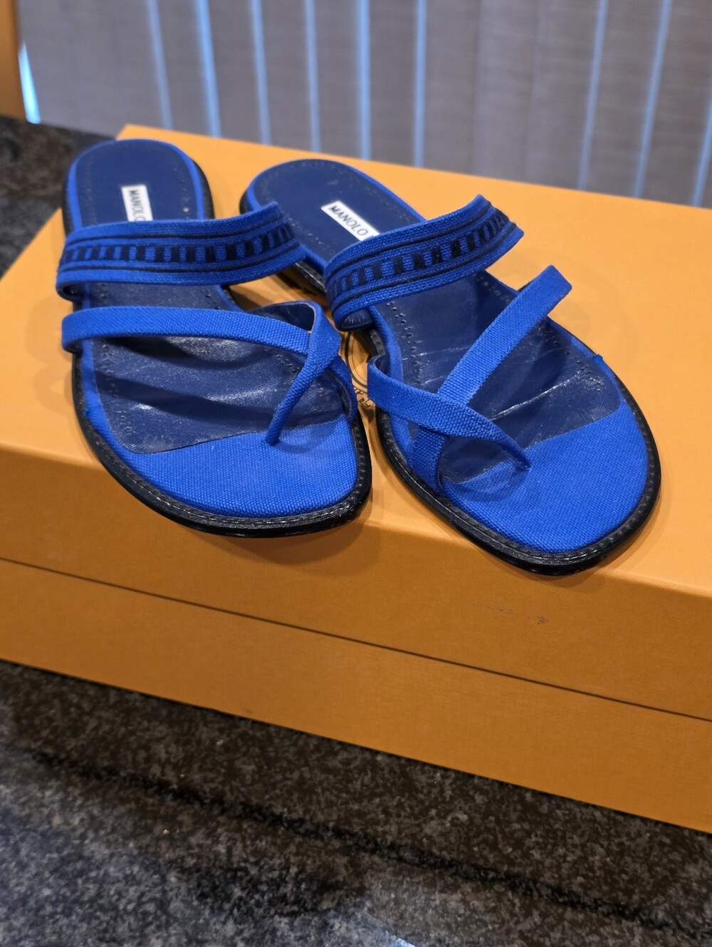 Manolo Blahnik Electric Blue Double-Strap Sandals